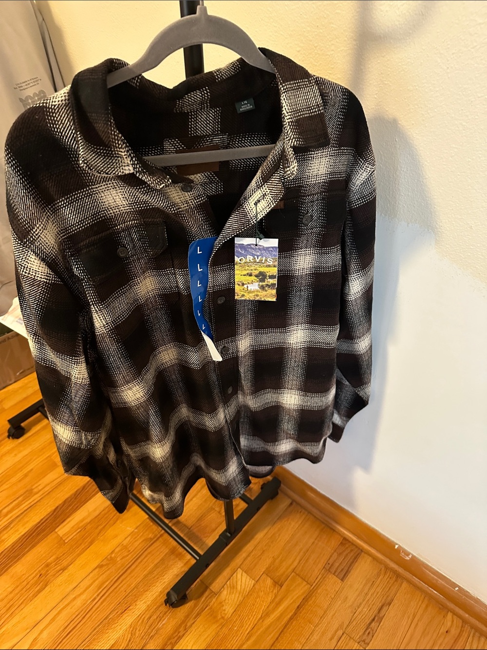 Orvis Black & White Plaid Long-Sleeve Button-Down Shirt